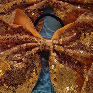 Set of 4 Orange Sequin Bows Hair Ties Ponytail